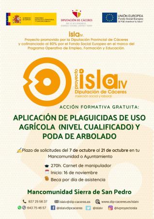 Imagen ACCIÓN FORMATIVA GRATUITA: APLICACIÓN DE PLAGUICIDAS DE USO AGRÍCOLA Y PODA DE ARBOLADO. PROYECTO ISLA IV.